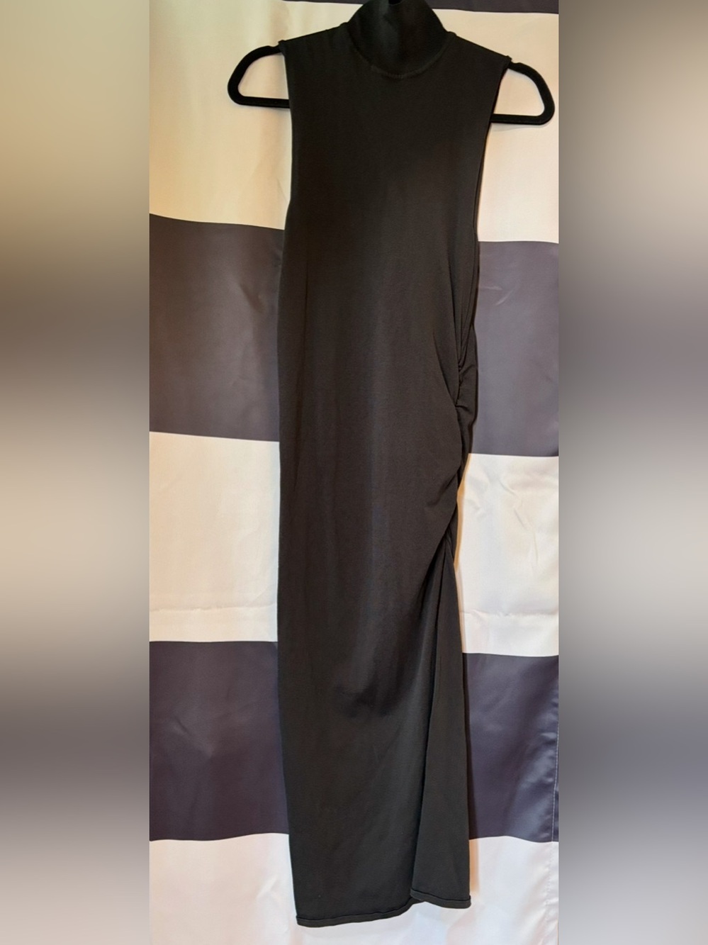 Zara Black Sleeveless Turtleneck Maxi Dress with Side Drape